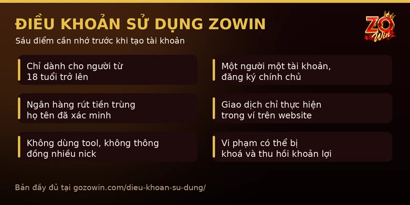 Tóm tắt sáu điểm chính trong điều khoản sử dụng Zowin