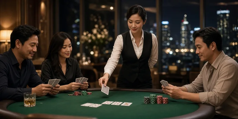 Game bài Zowin – nữ dealer và bàn chơi bài trên gozowin.com