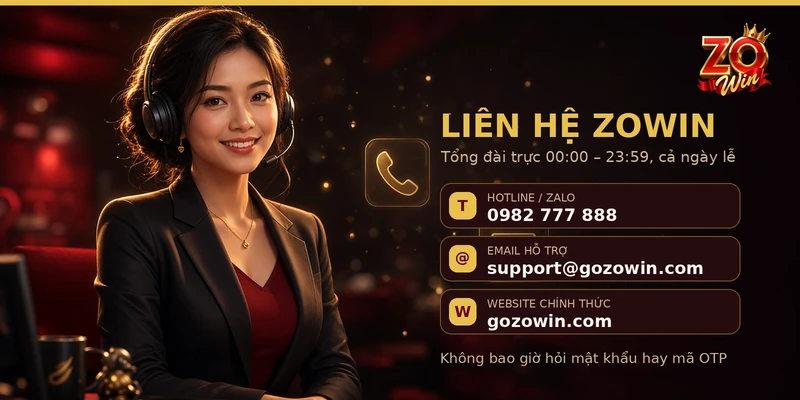 Các kênh liên hệ Zowin chính thức: hotline, email và website