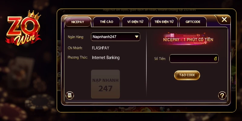 Nạp bằng QR phiên trong ví