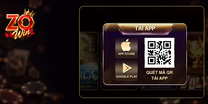 Nút tải app iOS và APK trên trang chủ Zowin